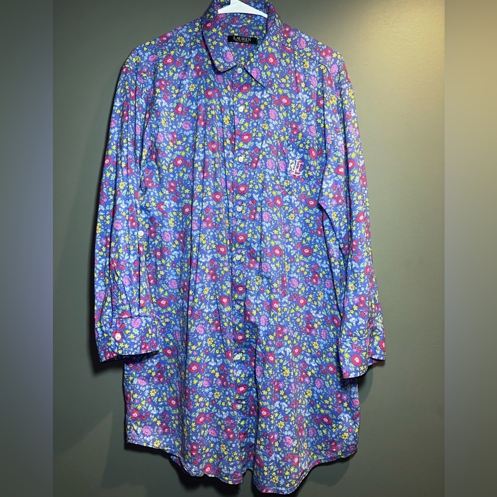 Lauren Ralph Lauren Blue Floral Button Front Shirt